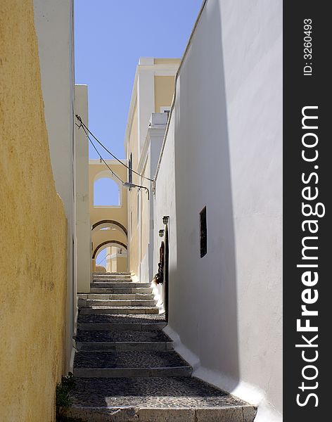 Steps and architecture in Oia Santorini Greece