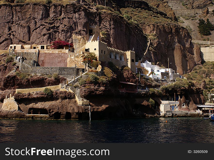 Landscape panorama from caldera on Santorini island, Greece