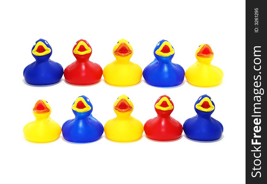 Lots of rubber ducks isolated on white. Lots of rubber ducks isolated on white