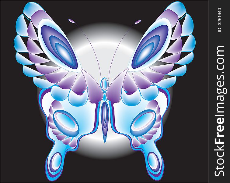 Blue and purple butterfly set against a full moon. Blue and purple butterfly set against a full moon