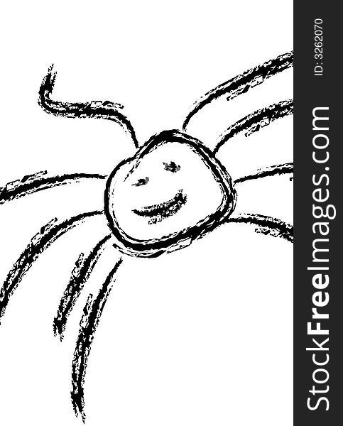 An illustration in line art of a happy spider with web