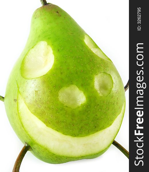 Abstract composition: cheerful pear on white background