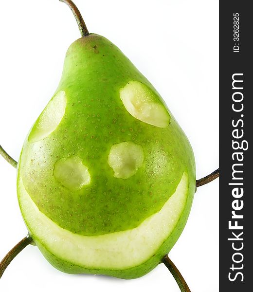 Abstract composition: cheerful pear on white background