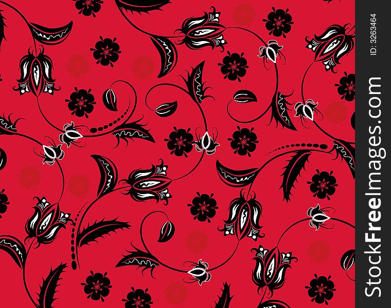 Red, bacl and white composition with a floral design. Red, bacl and white composition with a floral design