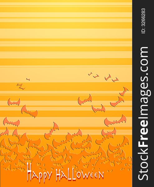 A lot of flying bats on orange background with stripes. Illustration for Halloween. A lot of flying bats on orange background with stripes. Illustration for Halloween.