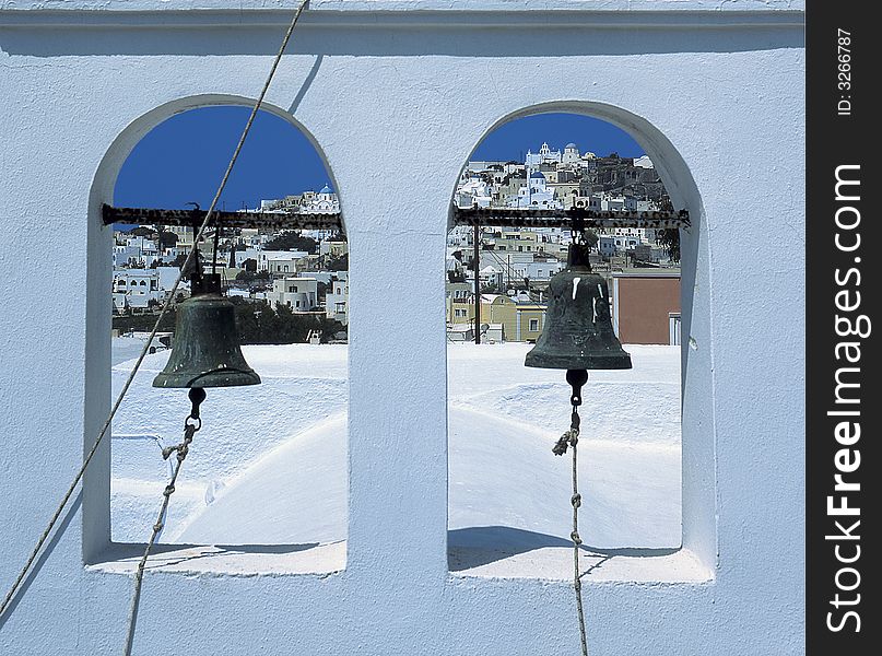 Two bells, Santorini island, Cyclades, Greece