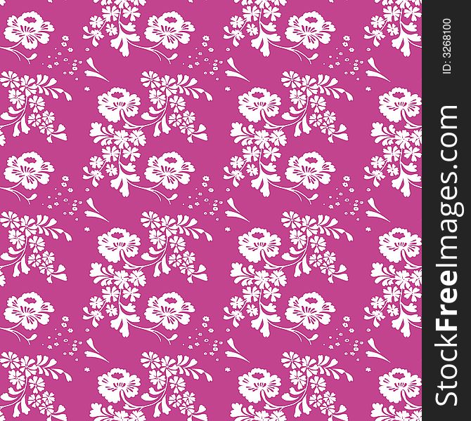 Seamless floral tile, white on purple. Seamless floral tile, white on purple