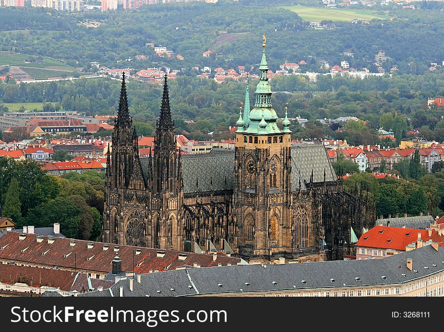 The aerial view of Prague City from Petrin Hill