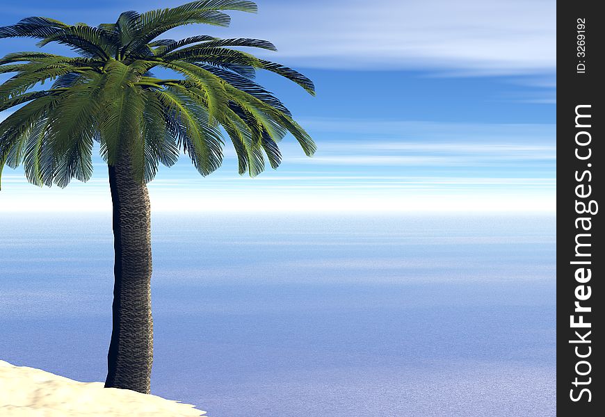 Beautiful landscape with palm. 3d image