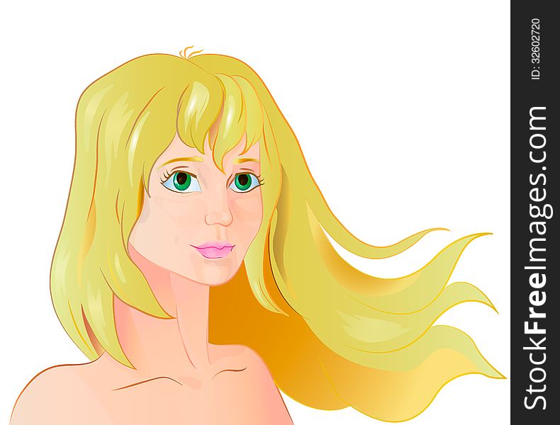 Vector portrait of a blond girl with streaming hair