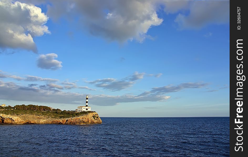 Porto Colom Lighthouse in Majorca (Spain)