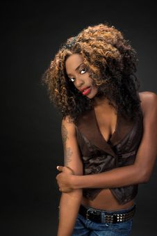 Beautiful African American Woman With Gorgeous Lips Wearing Jean Stock Image Beautiful African American Woman With Gorgeous Lips Wearing Jean Stock Image