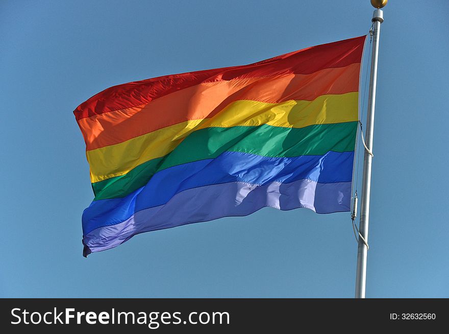 Rainbo flag flying in San Diego, California. Rainbo flag flying in San Diego, California