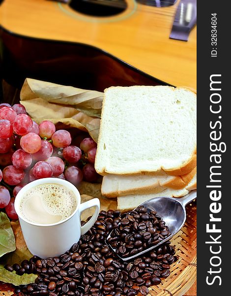 Coffee With Grapes And Bread