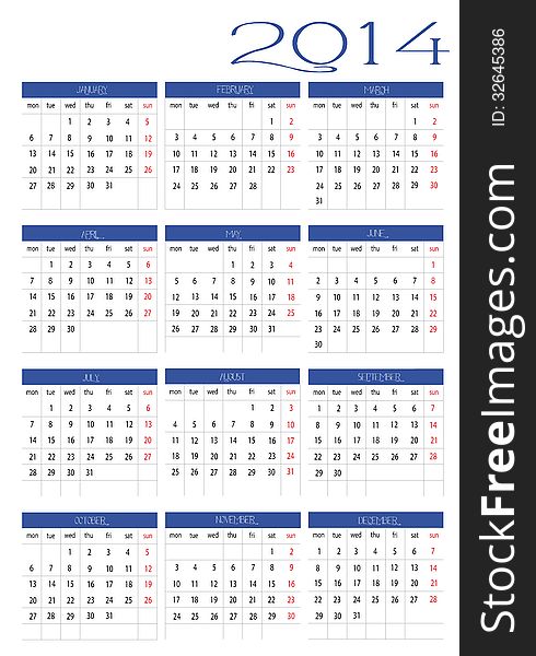 New calendar 2014 in english