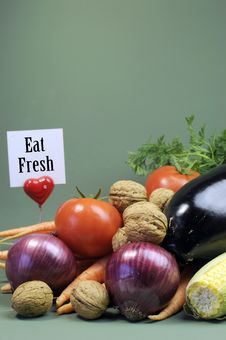 Eat Fresh Message Sign With Fresh Raw Vegetarian Food - Vertical. Stock Images
