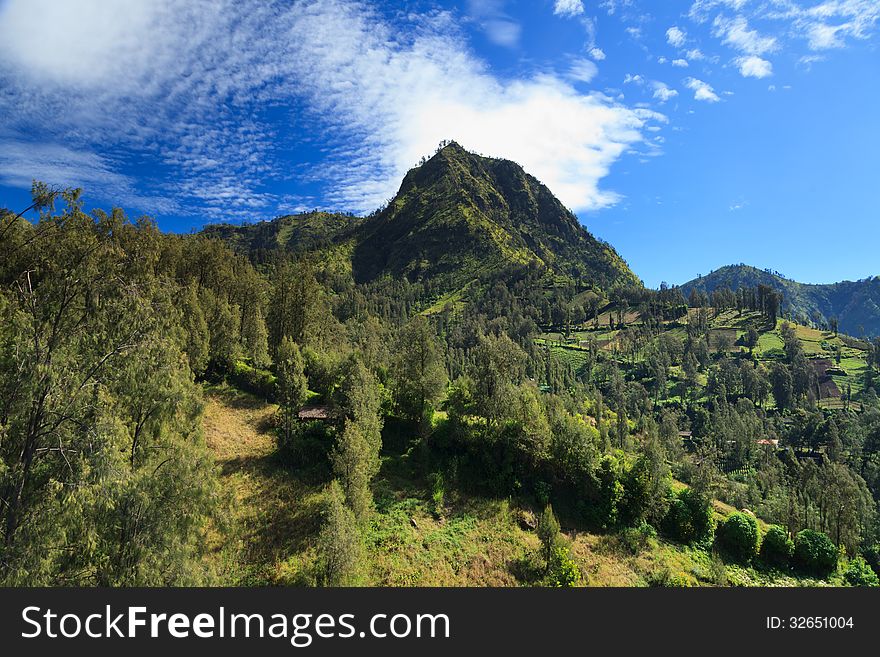 Summer landscape in high mountains and the blue sky with clouds