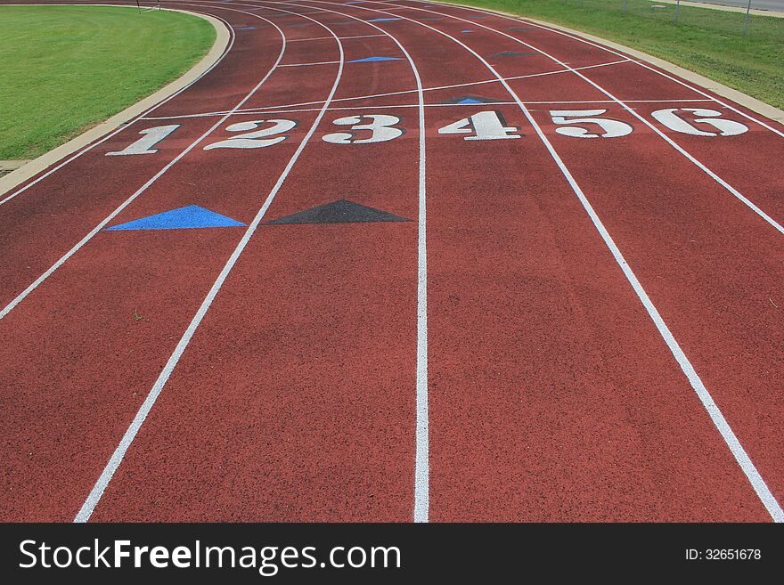 A six lane track for running. A six lane track for running