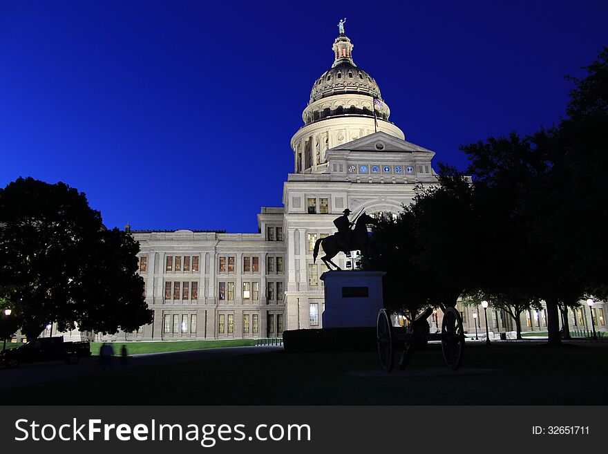 The Texas Capital building in Austin Texas at dusk. The Texas Capital building in Austin Texas at dusk