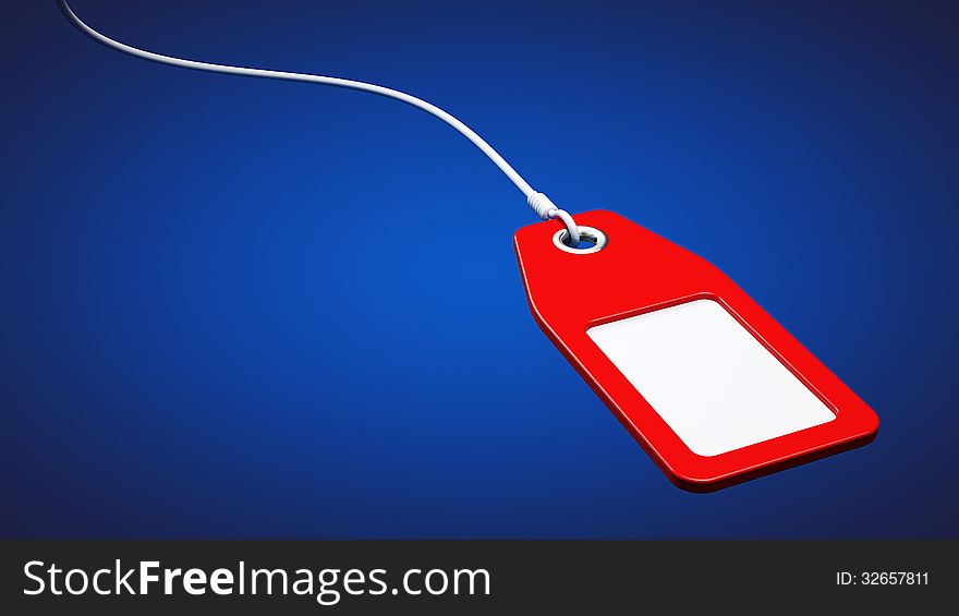 Red tag and string over blue background