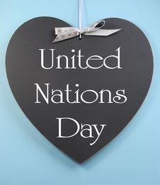 United Nations Day Text Message Greeting Written On Heart Shape Blackboard Stock Image United Nations Day Text Message Greeting Written On Heart Shape Blackboard Stock Image