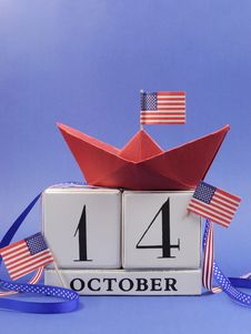 Happy Columbus Day, For The Second Monday In October, 14 October, Celebration Save The Date Calendar - Vertical. Stock Photography