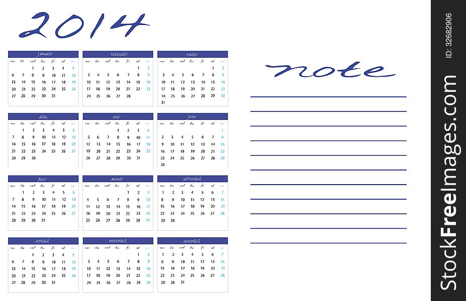 New calendar 2014 in english