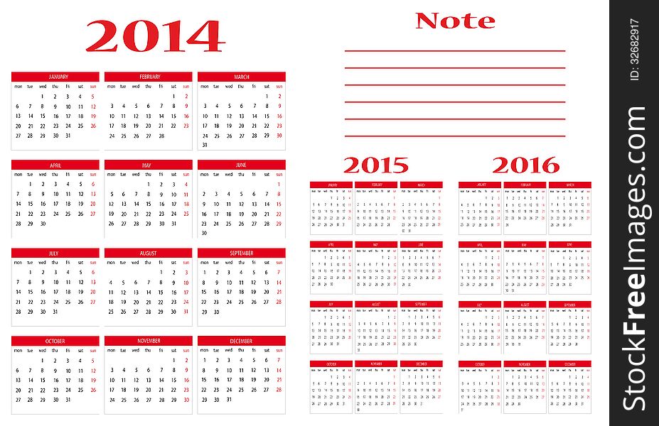 New calendar 2014-2015-2016 in english