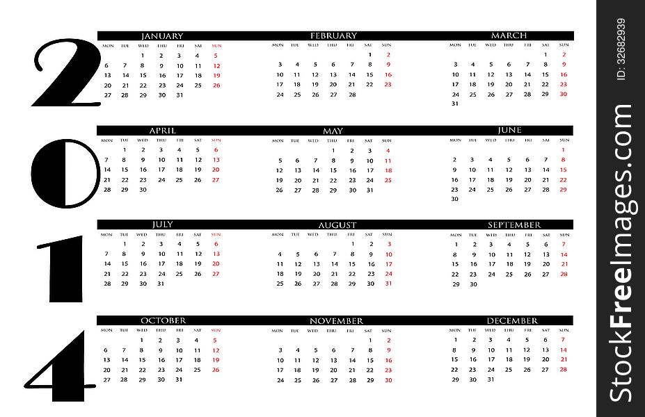 New calendar 2014 in english
