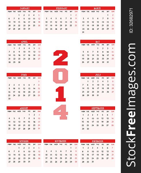 New calendar 2014 in english