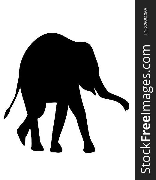 Baby elephant walking silhouette on white. Baby elephant walking silhouette on white