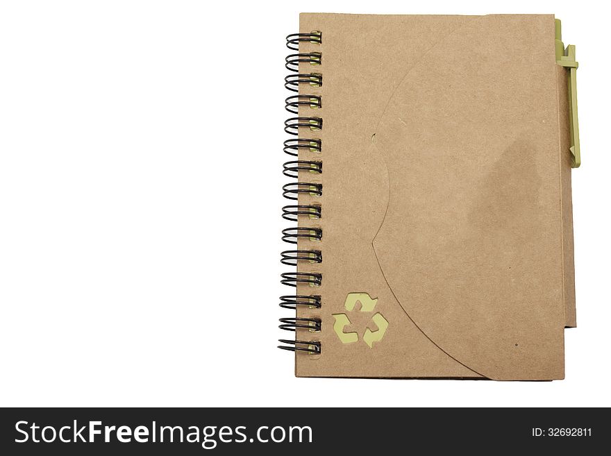 Recycled paper notebook with Recycle logo and pen