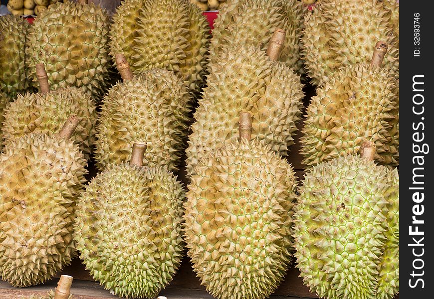 Durian, tropical fruit in market of Thailand