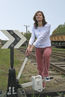 Girl On Railroad Royalty Free Stock Photography Girl On Railroad Royalty Free Stock Photography