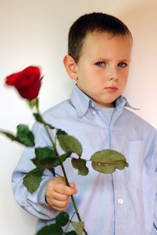 Shy Boy Giving Flowers Royalty Free Stock Photography