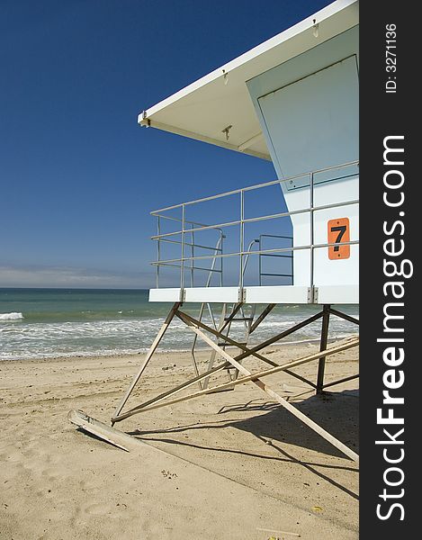 A view of the beach from a life guard house. A view of the beach from a life guard house