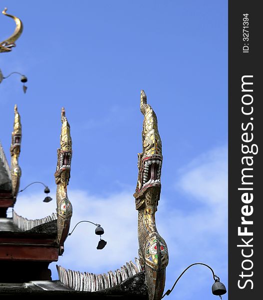 Temple  roof and dragons thailand