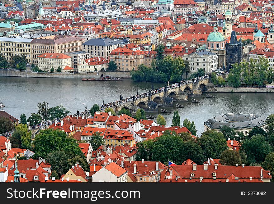 The aerial view of Prague City from Petrin Hill