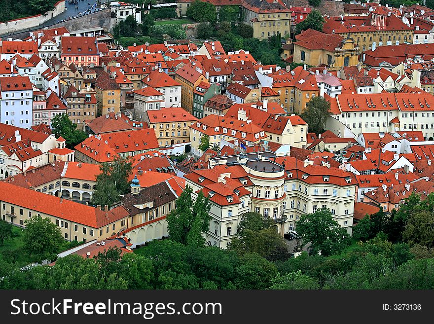 The aerial view of Prague City from Petrin Hill