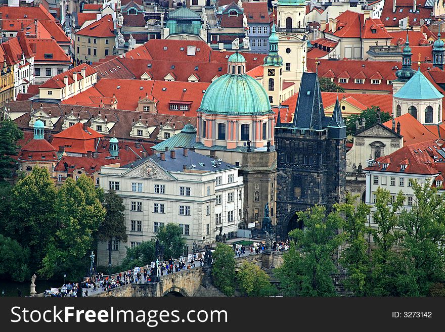 The aerial view of Prague City from Petrin Hill