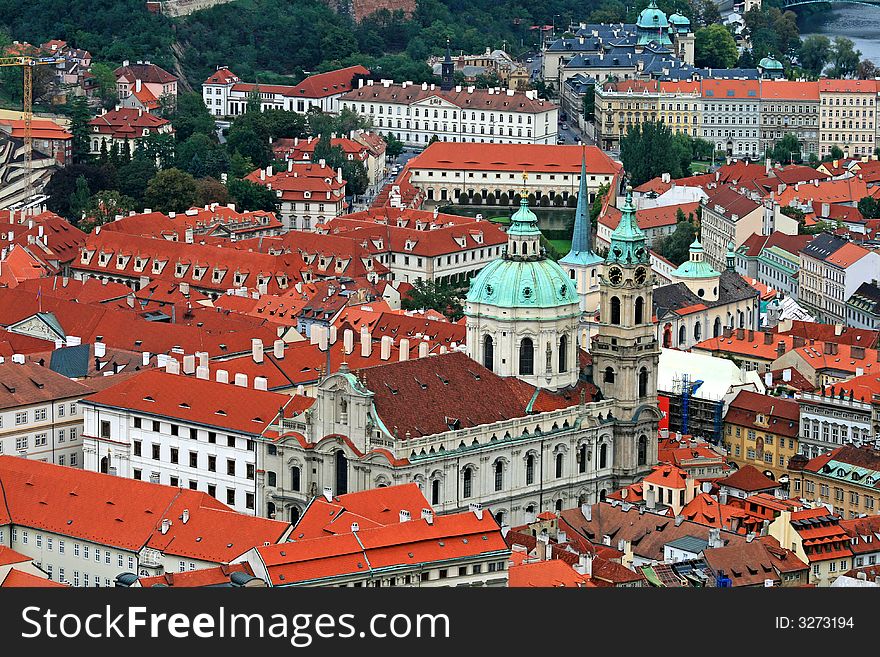 The aerial view of Prague City from Petrin Hill