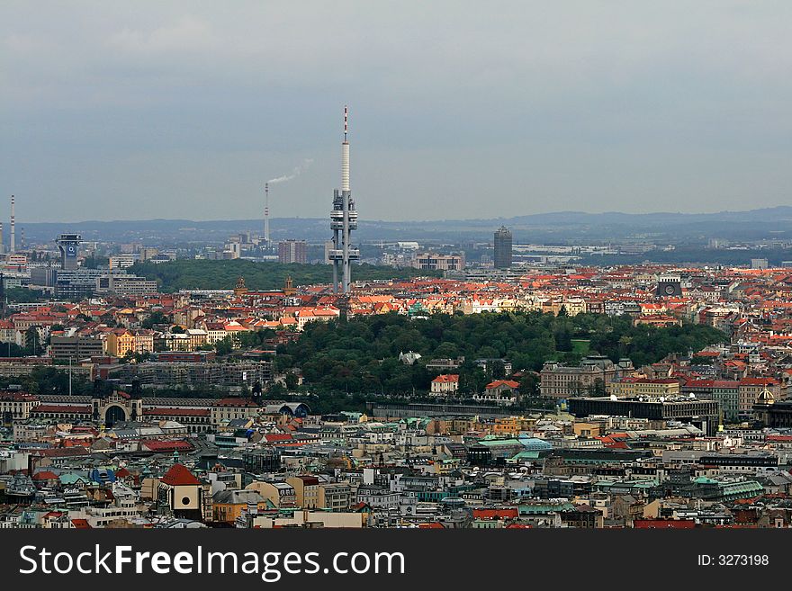 The aerial view of Prague City from Petrin Hill