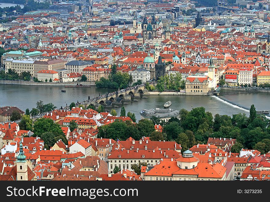 The aerial view of Prague City