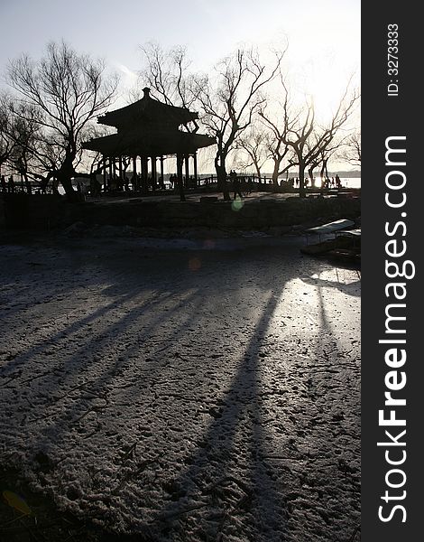 It is a scene of The Summer Palace in Beijing. It is a scene of The Summer Palace in Beijing