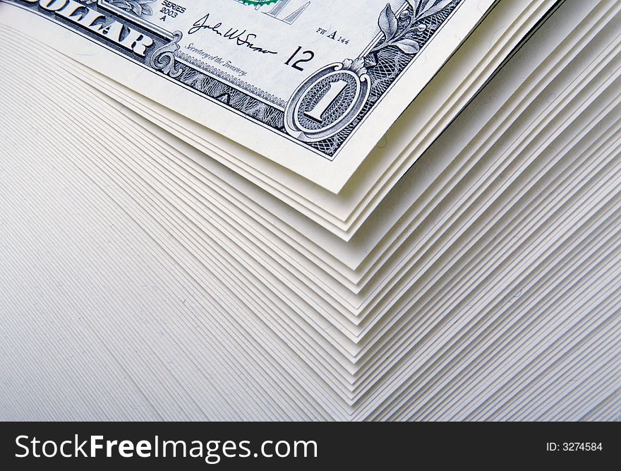 Abstract of a stack of one dollar bills. Abstract of a stack of one dollar bills.