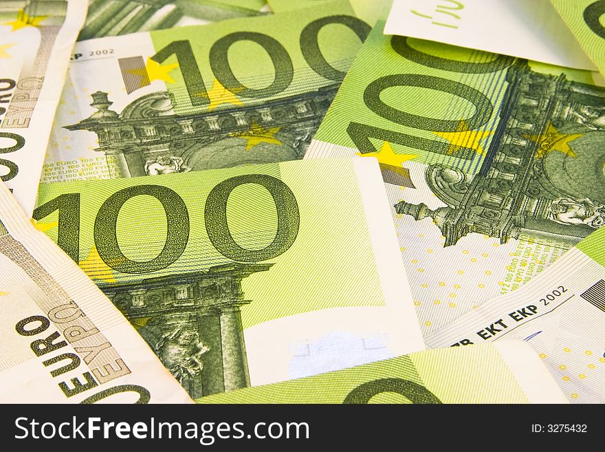 A pile of 100 Euro banknotes. A pile of 100 Euro banknotes