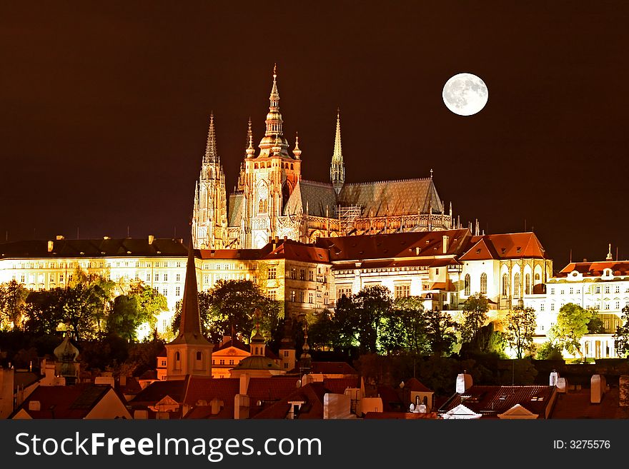 The night view of the beautiful Prague City along the River Vltava. The night view of the beautiful Prague City along the River Vltava