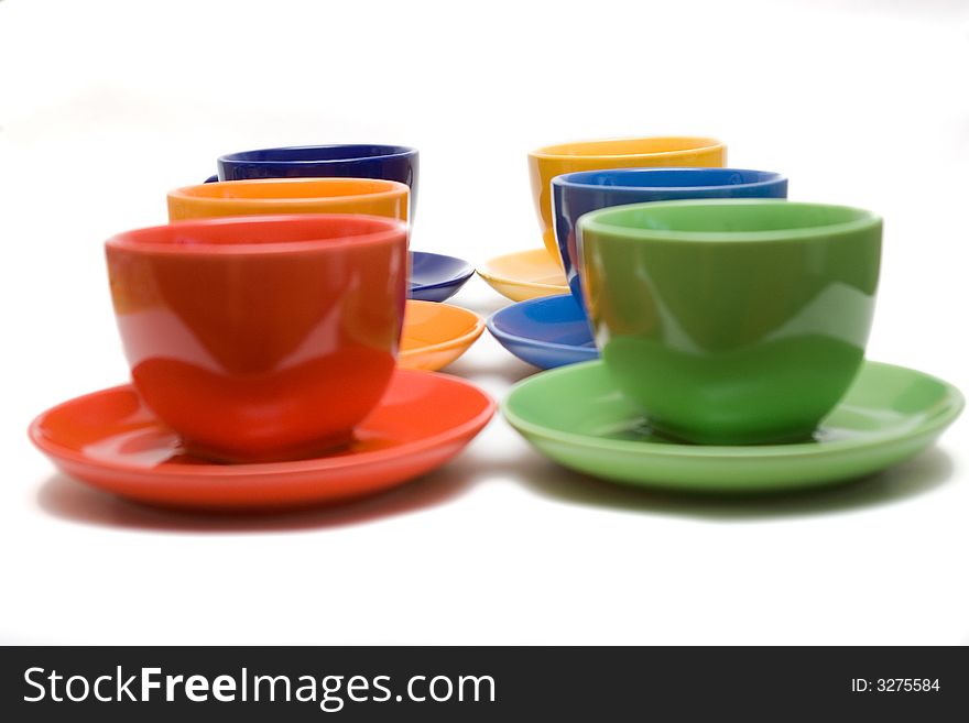 Six color cups on the background. Six color cups on the background