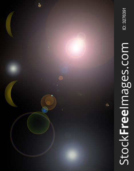 Abstract display of stars moons and planets. Abstract display of stars moons and planets