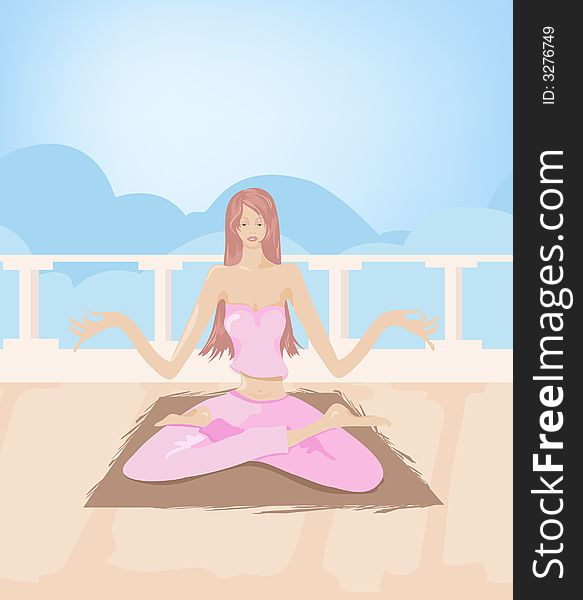Illustration of a lady relaxing with yoga asanas. Illustration of a lady relaxing with yoga asanas